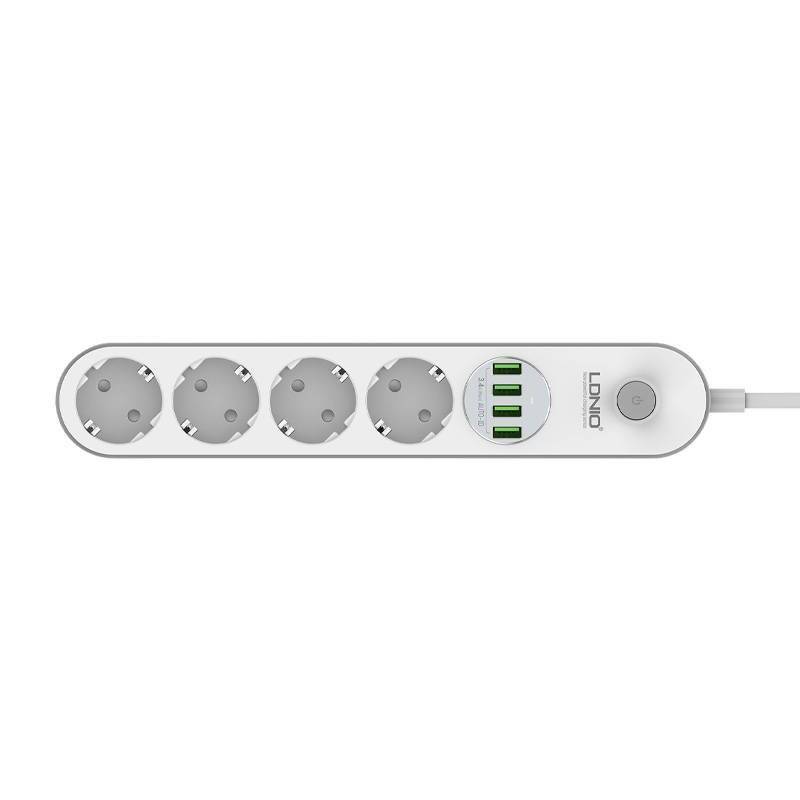 Power strip with 4 AC sockets, 4x USB, LDNIO SE4432, 2m (white)