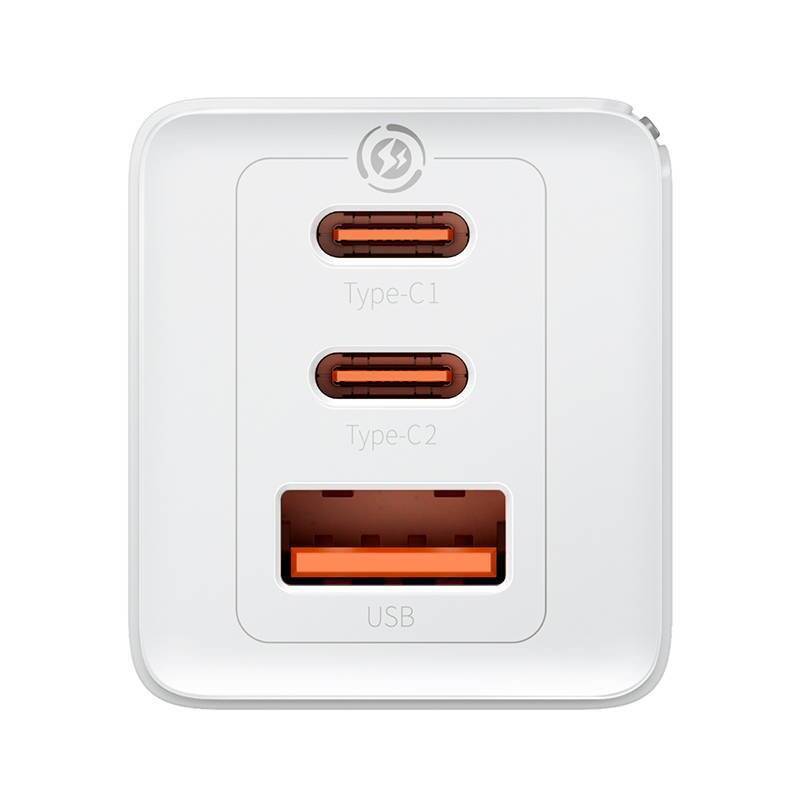 Baseus GaN5 Pro wall charger 2xUSB-C + USB, 65W (white)