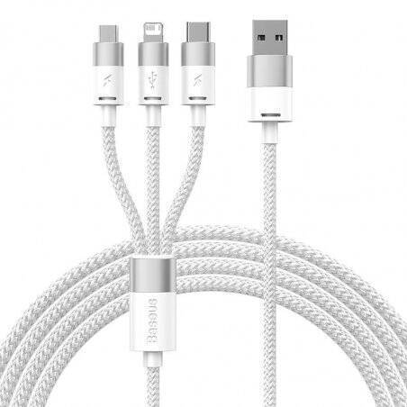 3in1 USB cable Baseus StarSpeed Series, USB-C + Micro + Lightning 3,5A, 1.2m (White)