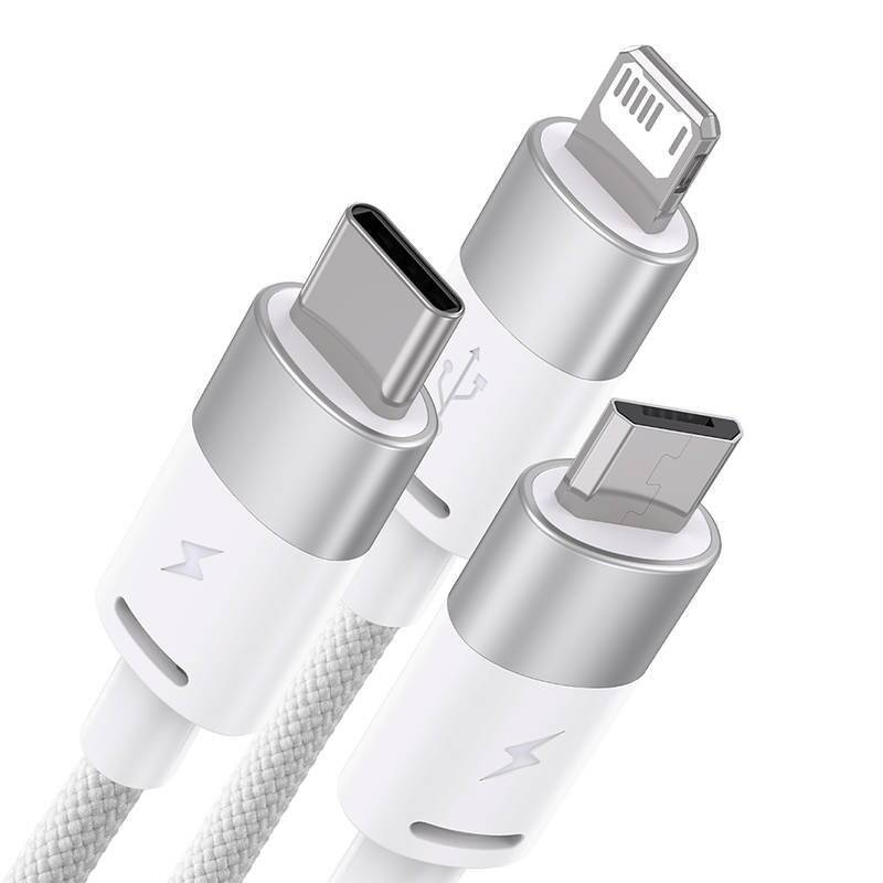 3in1 USB cable Baseus StarSpeed Series, USB-C + Micro + Lightning 3,5A, 1.2m (White)