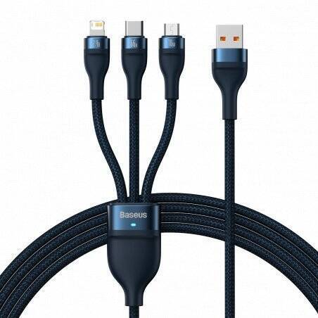 3in1 USB cable Baseus USB 3in1 Baseus Flash Series,  USB-C + Micro + Lightning 66W, 1.2m (blue)