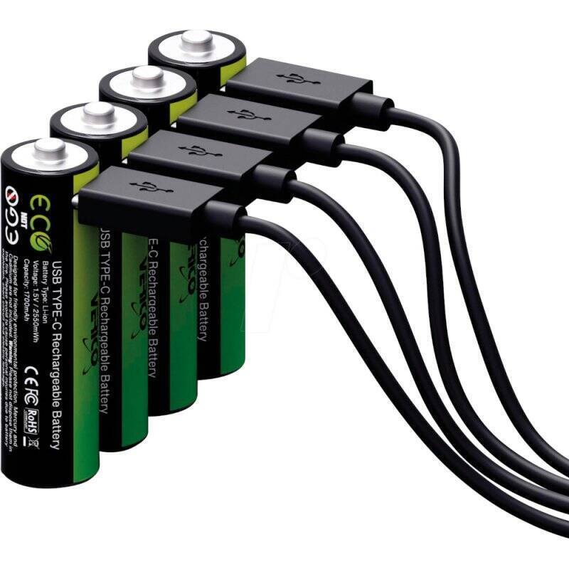 Verico 4er-Pack AA, Akku-Batterien, Wiederaufladbar über USB-C
