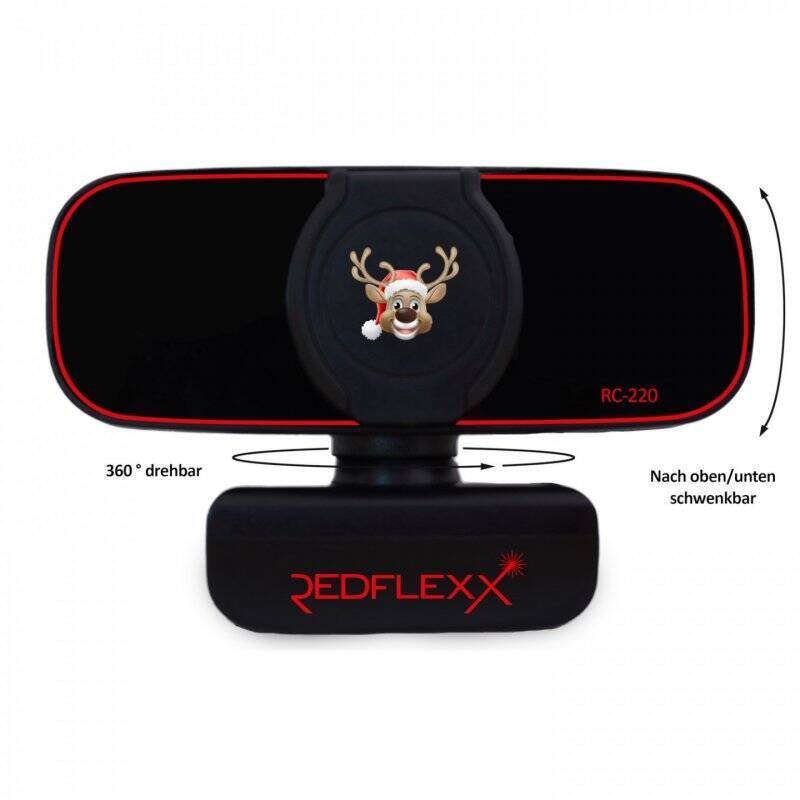 Redflexx REDCAM RC-220 - Christmas Edition, Full HD-Webcam mit integrierten Mikrofon und austauschbarer Blende