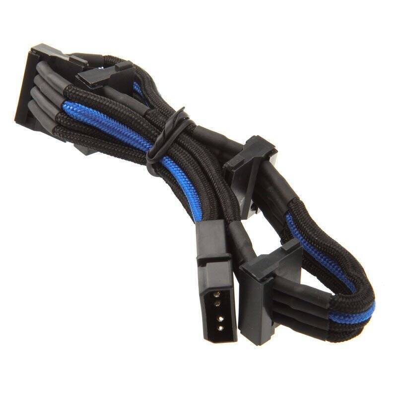 SilverStone 4-Pol-Molex zu 4x SATA Kabel, 300mm - schwarz/blau