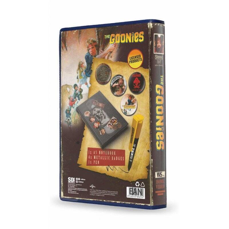 LES GOONIES - Set VHS - Set Papeterie (Cahier, Badges et Stylo)