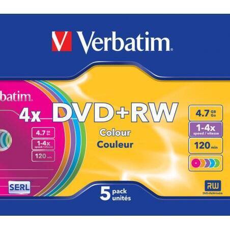 DVD+RW/4.7GB 4x ADVSERL Slim Color 5pk