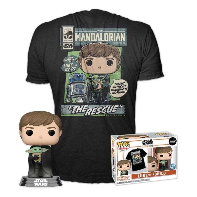 THE MANDALORIAN -Booble Head POP N°482 -Luke avec Enfant +T-shirt (XL)