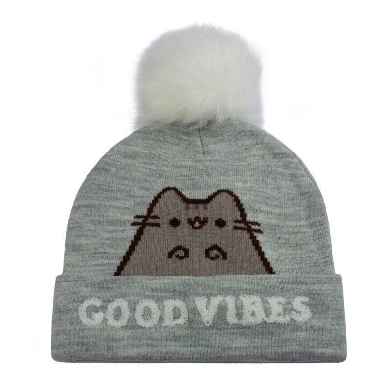 Pusheen - Bonnet à pompon Gris et Blanc Good Vibes