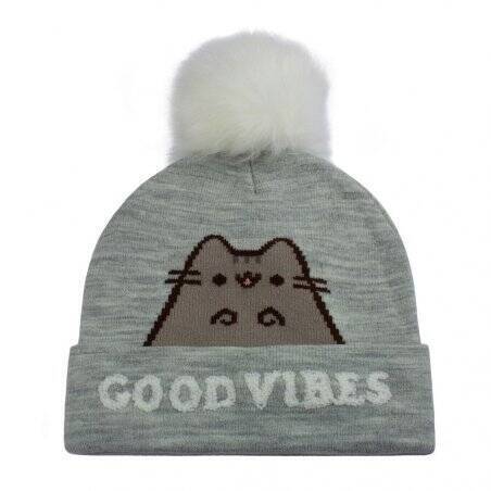 Pusheen - Bonnet à pompon Gris et Blanc Good Vibes