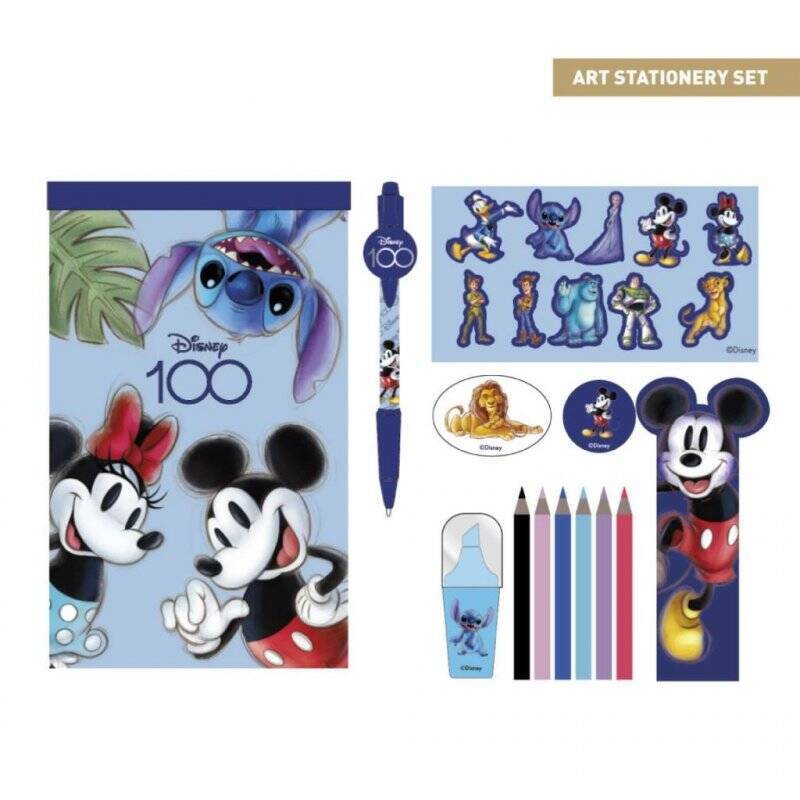 DISNEY 100 ANS - Boîte de Papeterie - 12 pc. - 37,5 x 25 x 3 cm