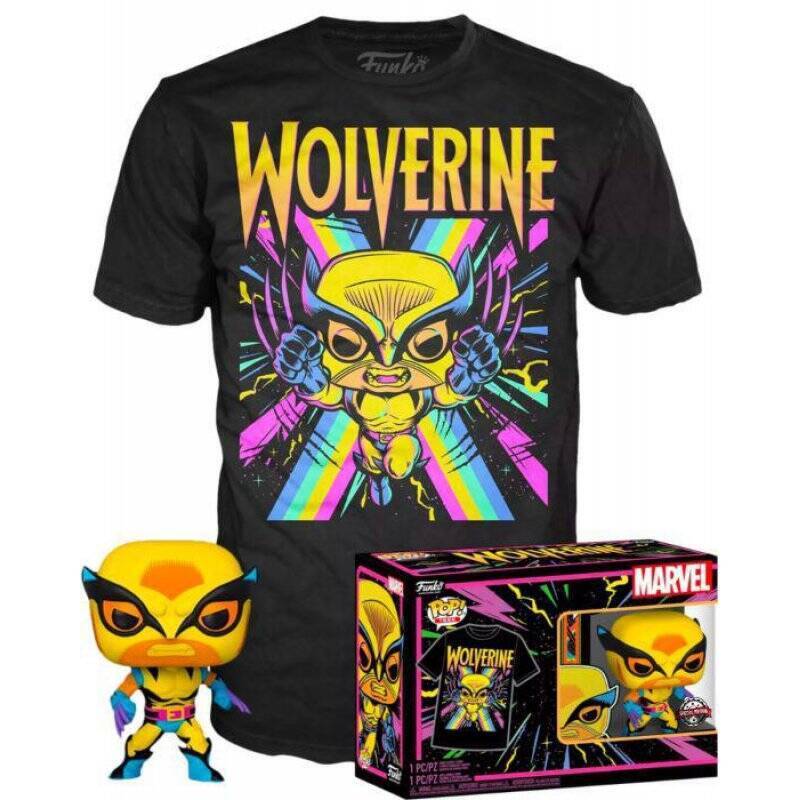 Marvel X-Men POP! & Tee set figurine et T-Shirt Wolverine (Blacklight) (S)
