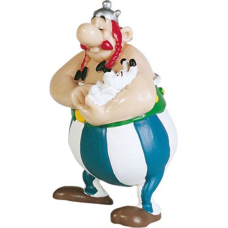 Astérix figurine Obelix tenant Idéfix 8 cm