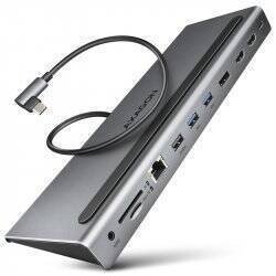 AXAGON HMC-4KX3 USB 3.2 Gen 1 hub w. DP + 2x HDMI + GLAN, PD, 3x USB-A ports, memory card reader and
