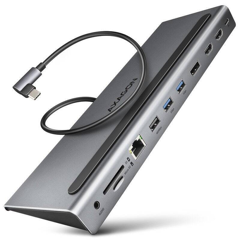 AXAGON HMC-4KX3 USB 3.2 Gen 1 hub w. DP + 2x HDMI + GLAN, PD, 3x USB-A ports, memory card reader and