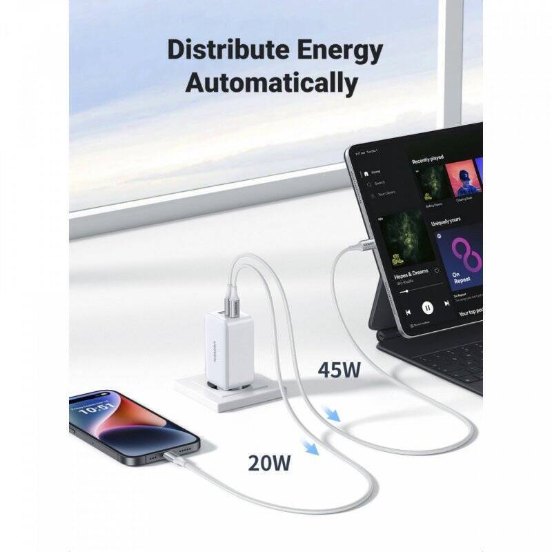UGREEN USB-A+2xUSB-C 65W GaN Tech Ladegerät, weiß