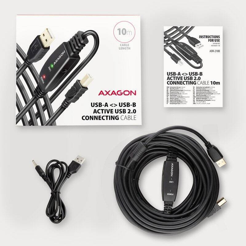 AXAGON ADR-210B aktives USB 2.0 Verbindungskabel, USB-A auf USB-B - 10m
