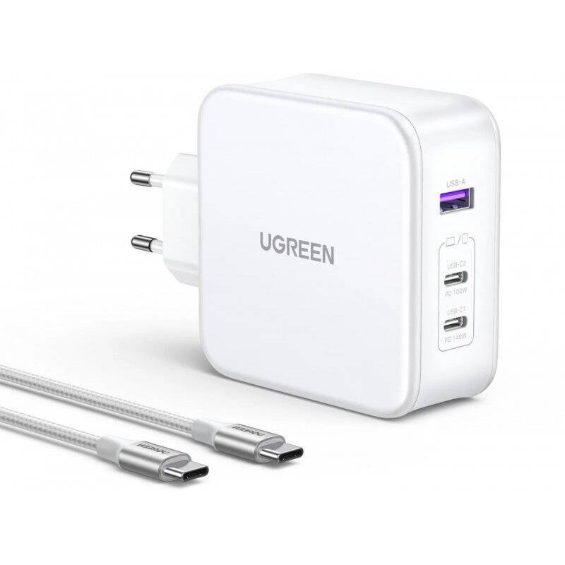 UGREEN Nexode USB-A+2*USB-C 140W GaN Tech. & USB-C Kabel 2m, weiß