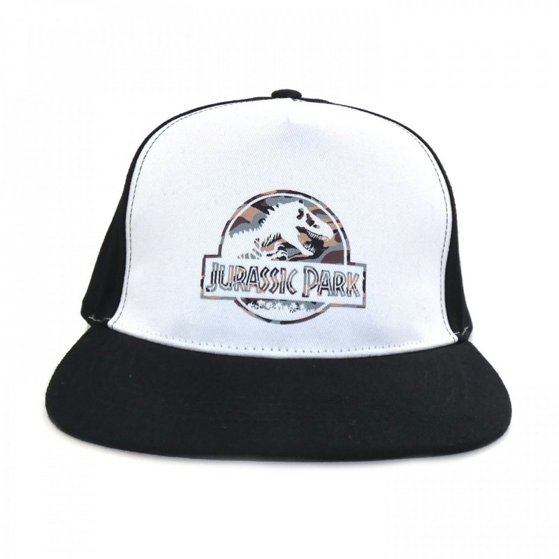 Jurassic Park - Casquette Snapback Noire et Blanche Logo Camouflage