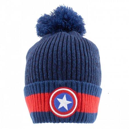 Marvel - Bonnet à pompon Bleu et Rouge Logo de Captain America