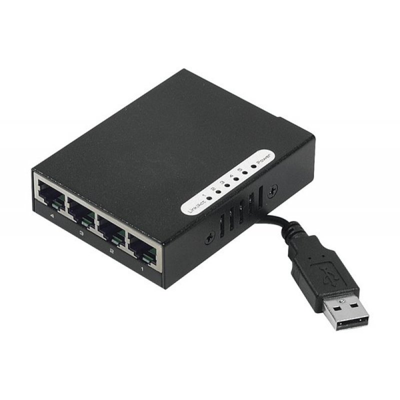Network mini switch- 5 x 10/100 RJ45 ports- USB powered
