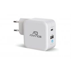 Chargeur secteur Advance compatible USB-C + USB Type A 65W (Blanc)