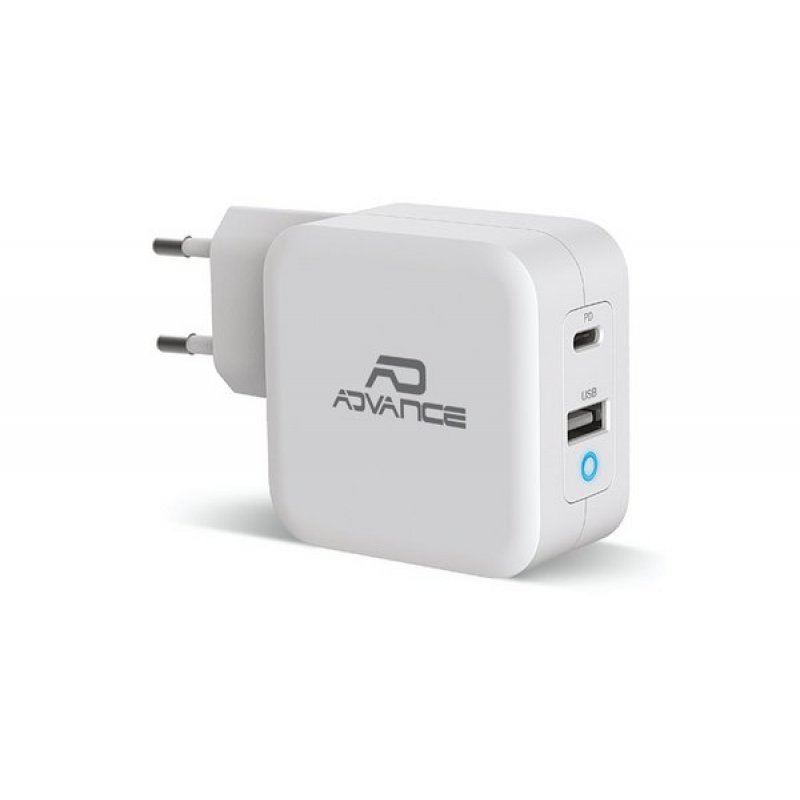 Chargeur secteur Advance compatible USB-C + USB Type A 65W (Blanc)