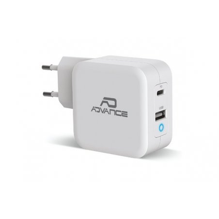 Chargeur secteur Advance compatible USB-C + USB Type A 65W (Blanc)