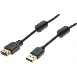 USB 2.0 A/A extension sord + ferrites + gold Black- 1 m