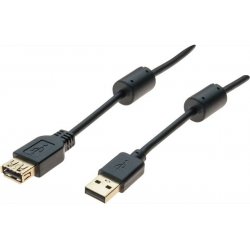 Usb 2.0 a/a extension cord + ferrites + gold black- 3 m
