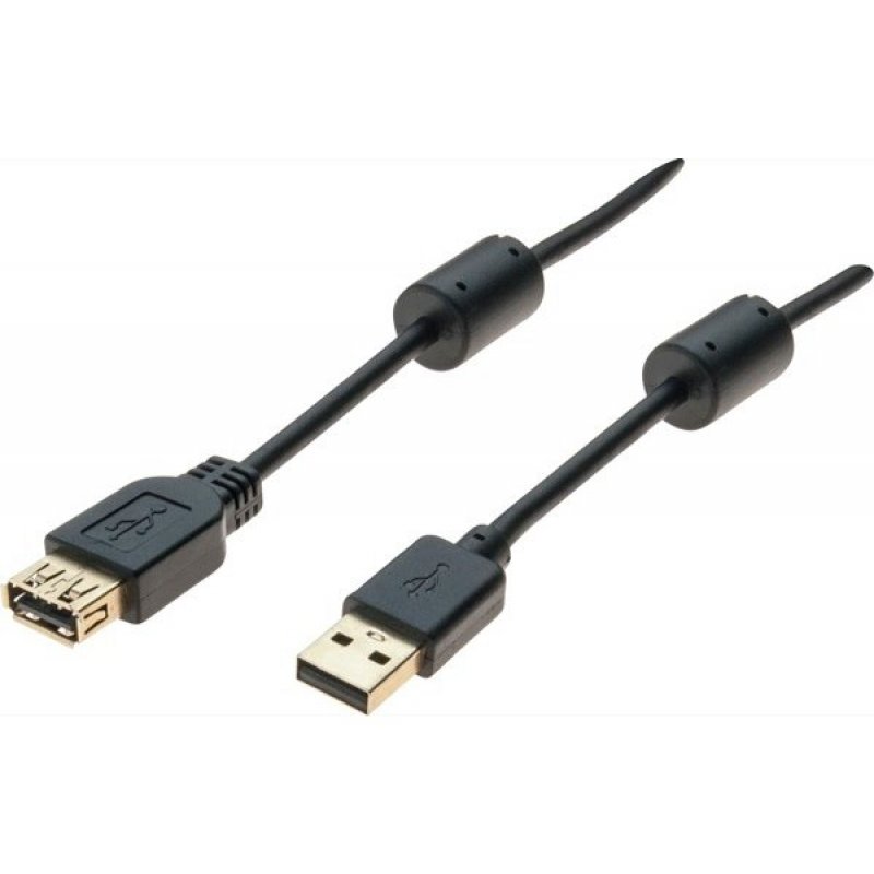 Usb 2.0 a/a extension cord + ferrites + gold black- 3 m