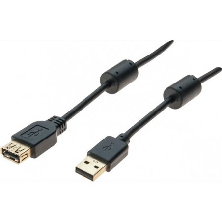Usb 2.0 a/a extension cord + ferrites + gold black- 3 m