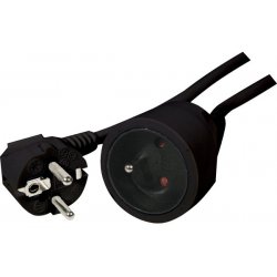 French Extension cord 2 outlets + GND Black- 3 m