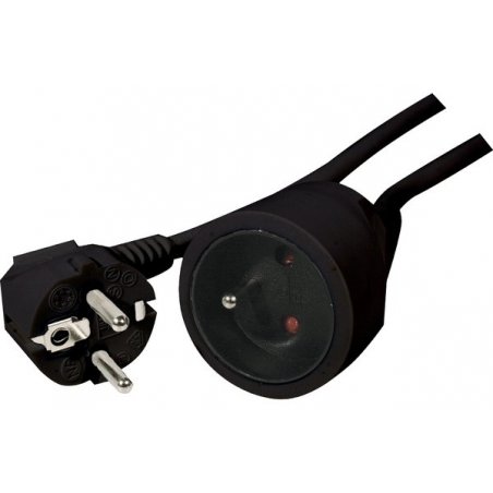 French Extension cord 2 outlets + GND Black- 3 m