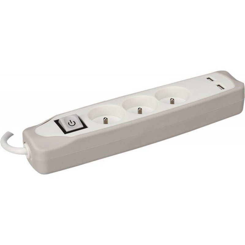 French 3-way Power strip with 2 USB ports