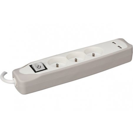 French 3-way Power strip with 2 USB ports