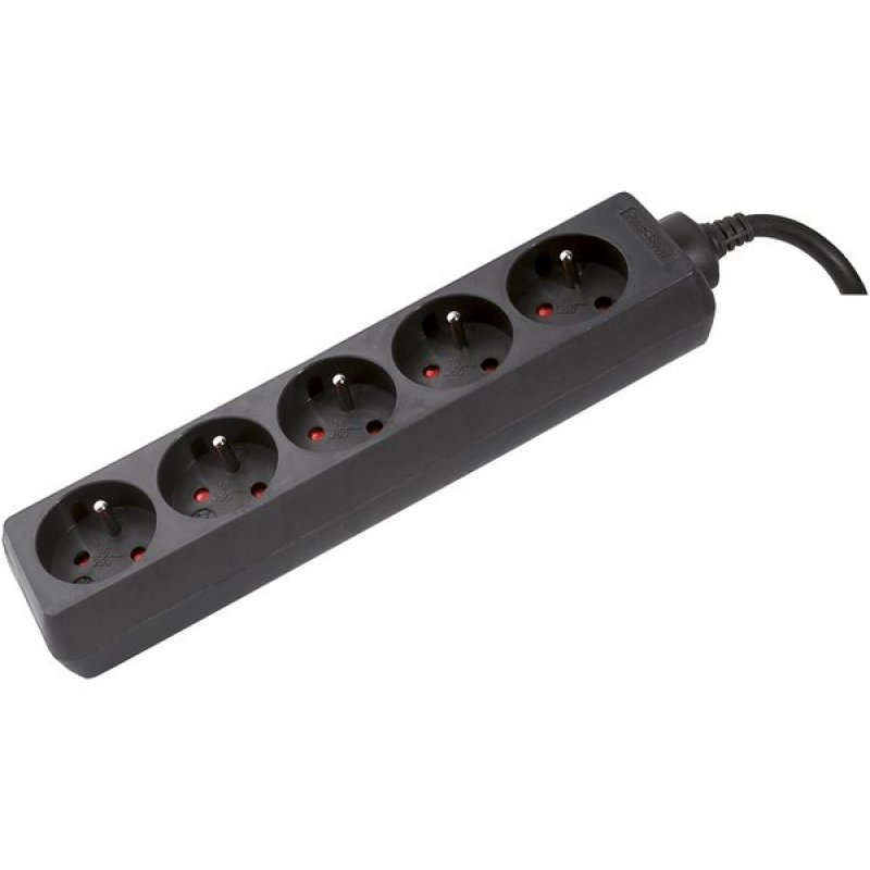 POWER SWITCH- 5 Outlets without Switch 4 meter cable Black