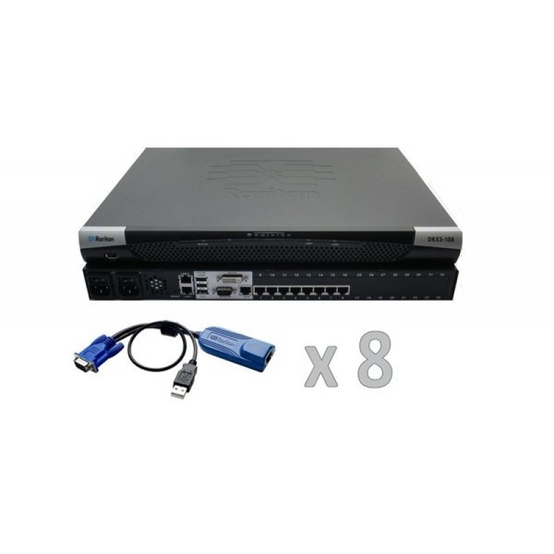 8-port KVM-over-IP switch, 1 remote user, 1 local user, virtual media, dual powe