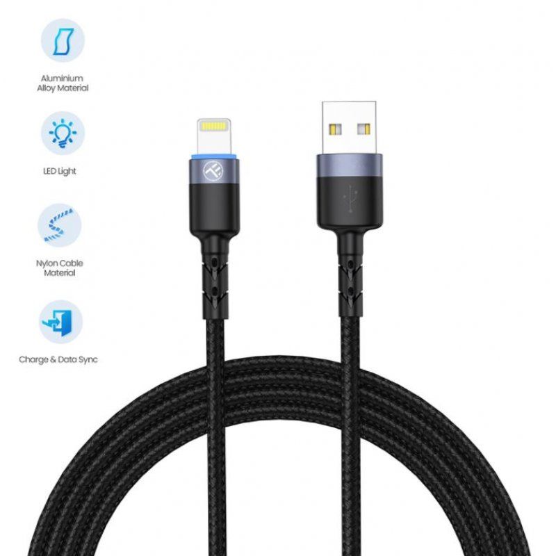 Tellur Data cable USB to Lightning LED, Nylon Braided, 1.2m black