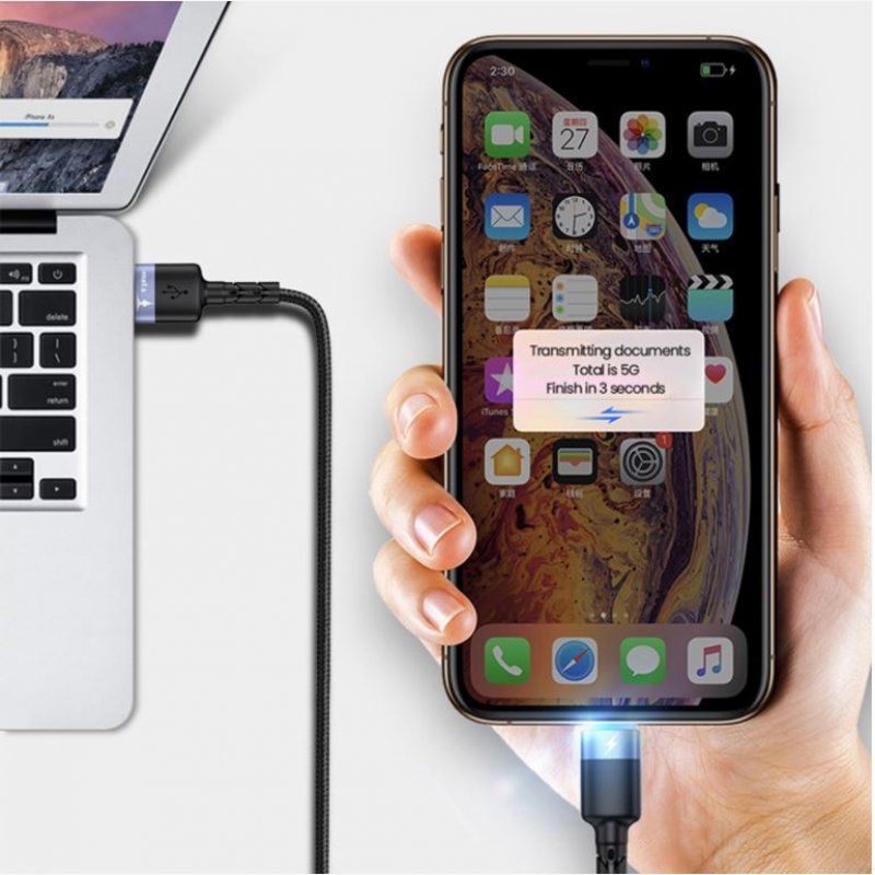 Tellur Data cable USB to Lightning LED, Nylon Braided, 1.2m black