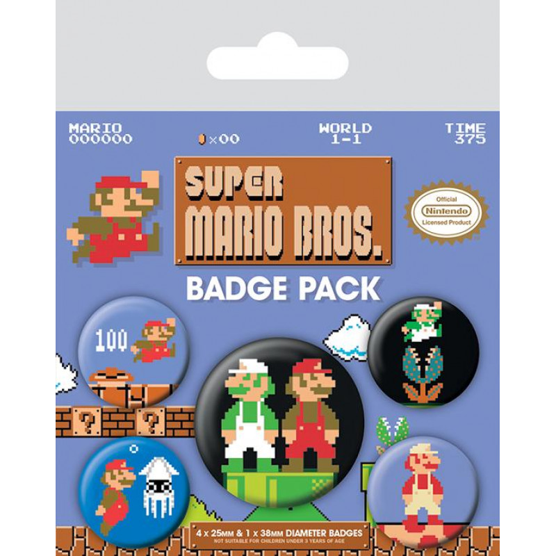 NINTENDO - Pack 5 Badges - Super Mario Bros