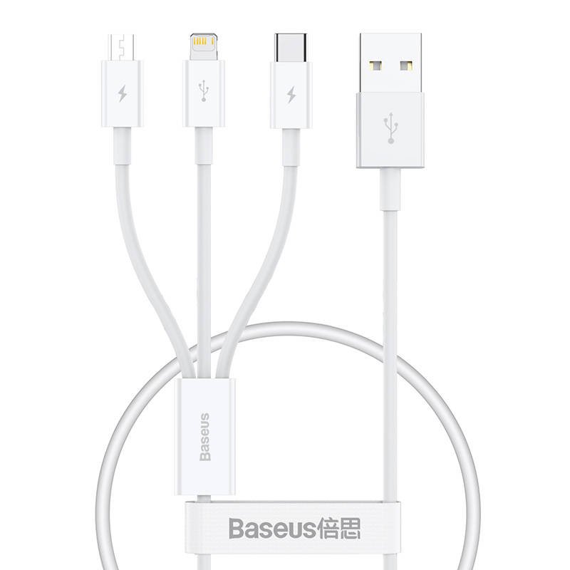 Quick Charge USB to M+L+C  Baseus Superior Data 3.5A 0,5m (White)