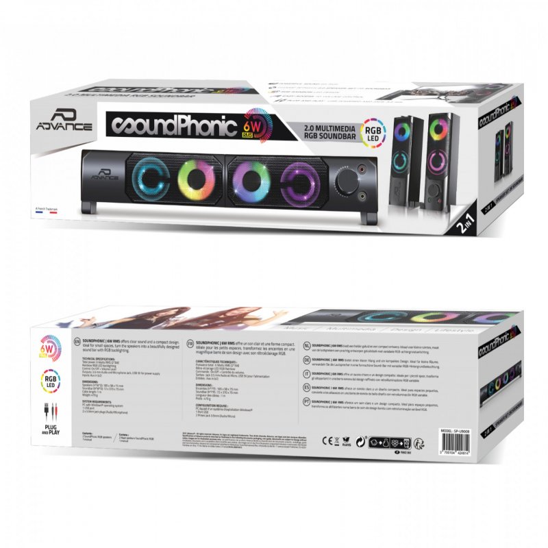 ADVANCE SoundPhonic 2.0 RGB haut-parleur 2-voies Noir Avec fil 6 W