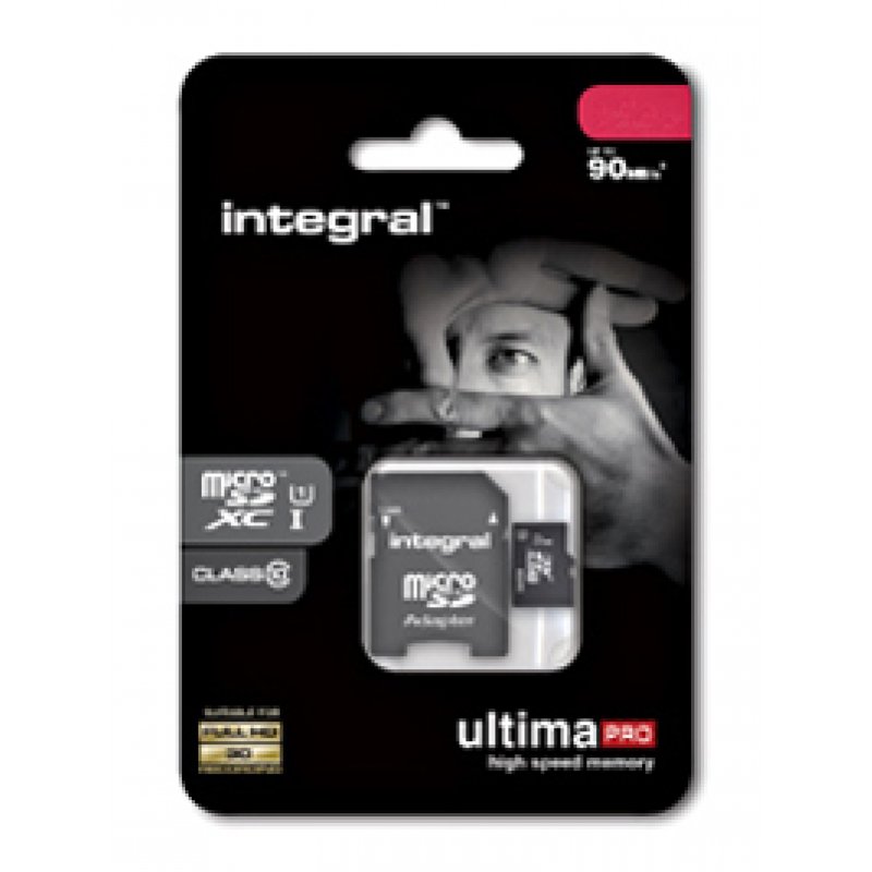 Carte mémoire Micro SD Integral compatible UltimaPro 8 Go Class 10 + adaptateur SD (90Mo/s)