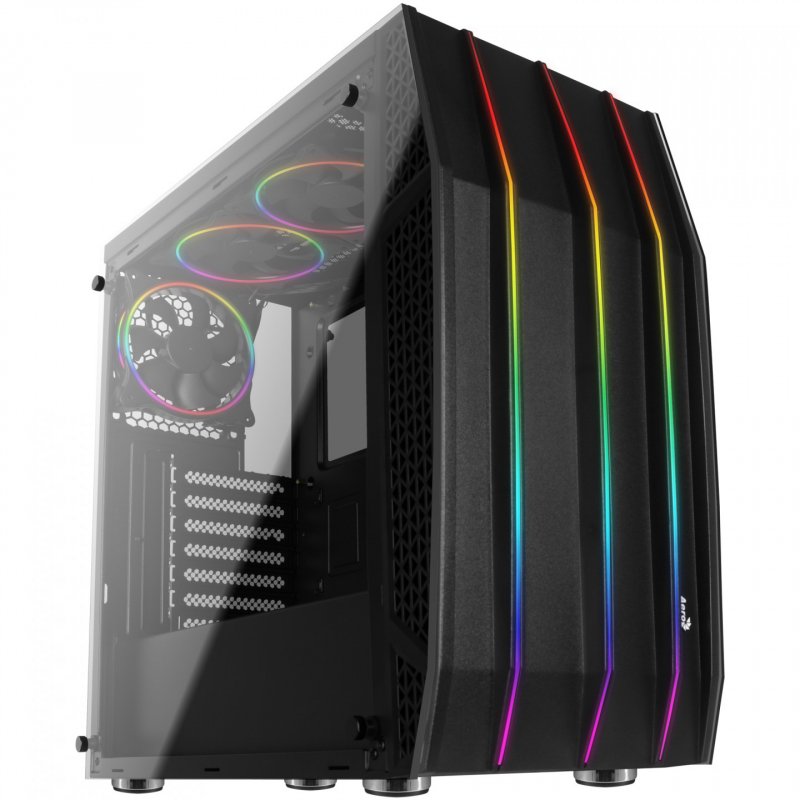 Boitier Moyen Tour ATX AeroCool compatible Klaw RGB avec panneau vitré (Noir)