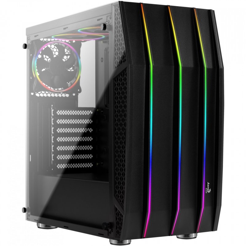 Boitier Moyen Tour ATX AeroCool compatible Klaw RGB avec panneau vitré (Noir)