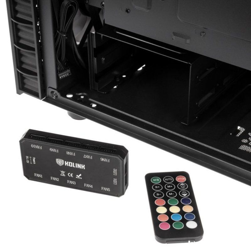 Boitier Moyen Tour ATX Kolink compatible Observatory Lite Mesh RGB avec panneaux vitrés (Noir)